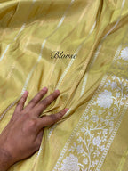 Diamond Green Pure Banarasi Tissue Silk Handloom Handwoven Saree