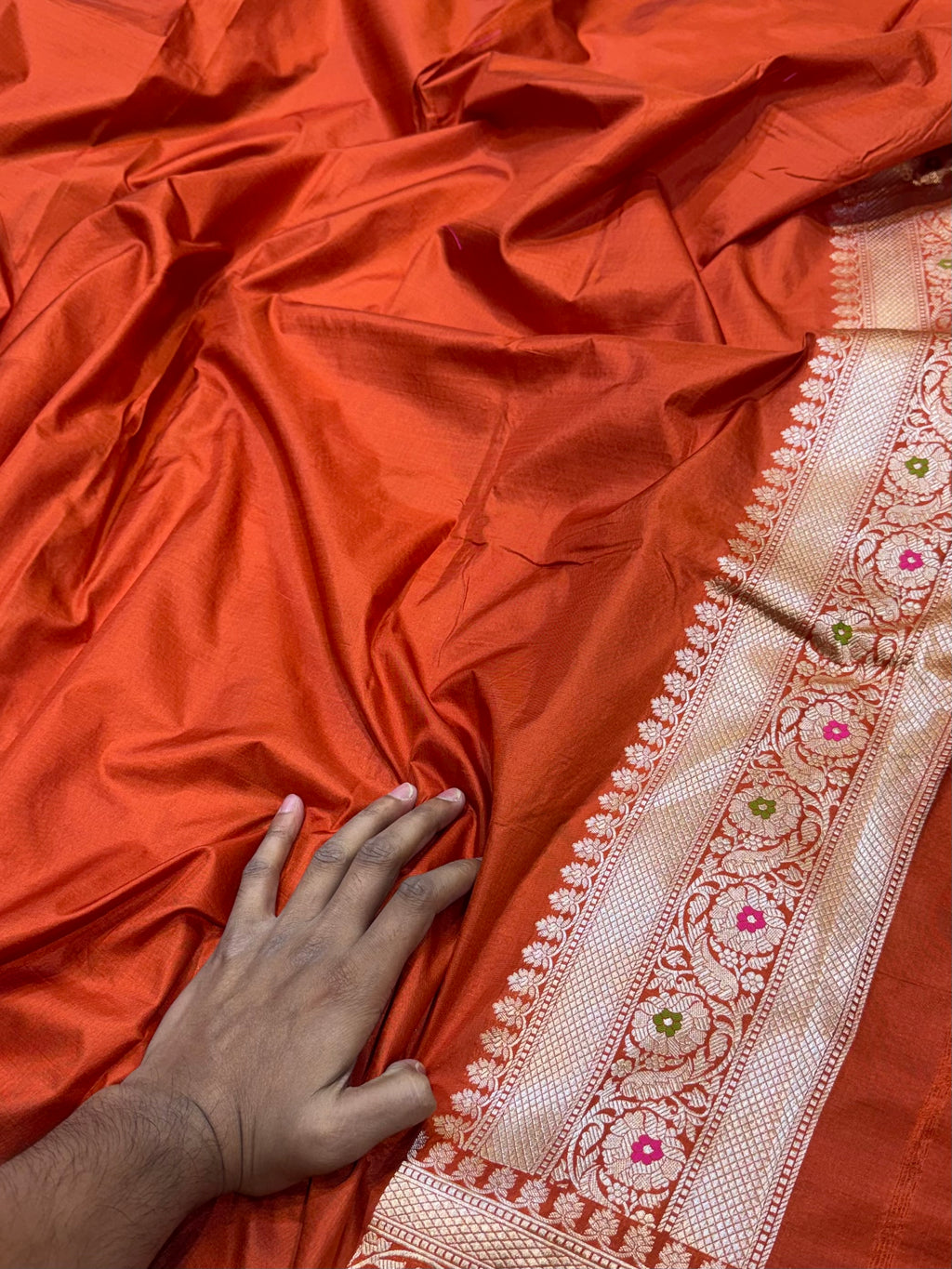 Rust Orange 100% Pure Banarasi Katan Silk Meenakari Brocade Saree