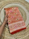 Rust Orange 100% Pure Banarasi Katan Silk Meenakari Brocade Saree