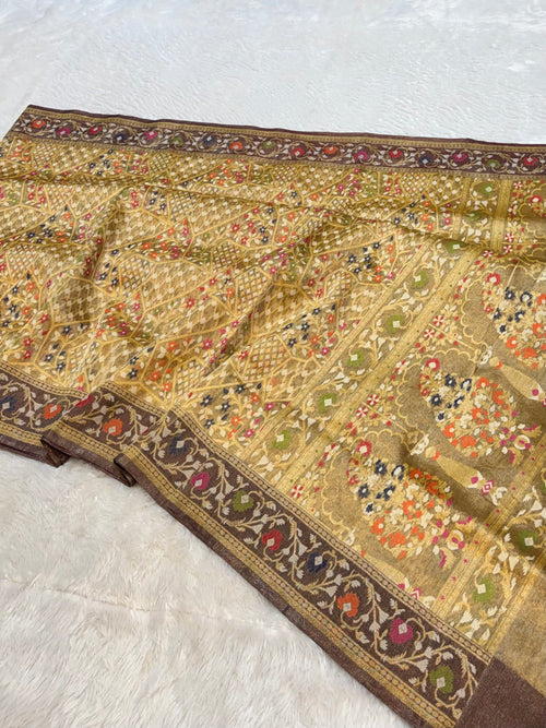 Diamond Golden Pure Ektara Banarasi Tissue Jamdani Saree