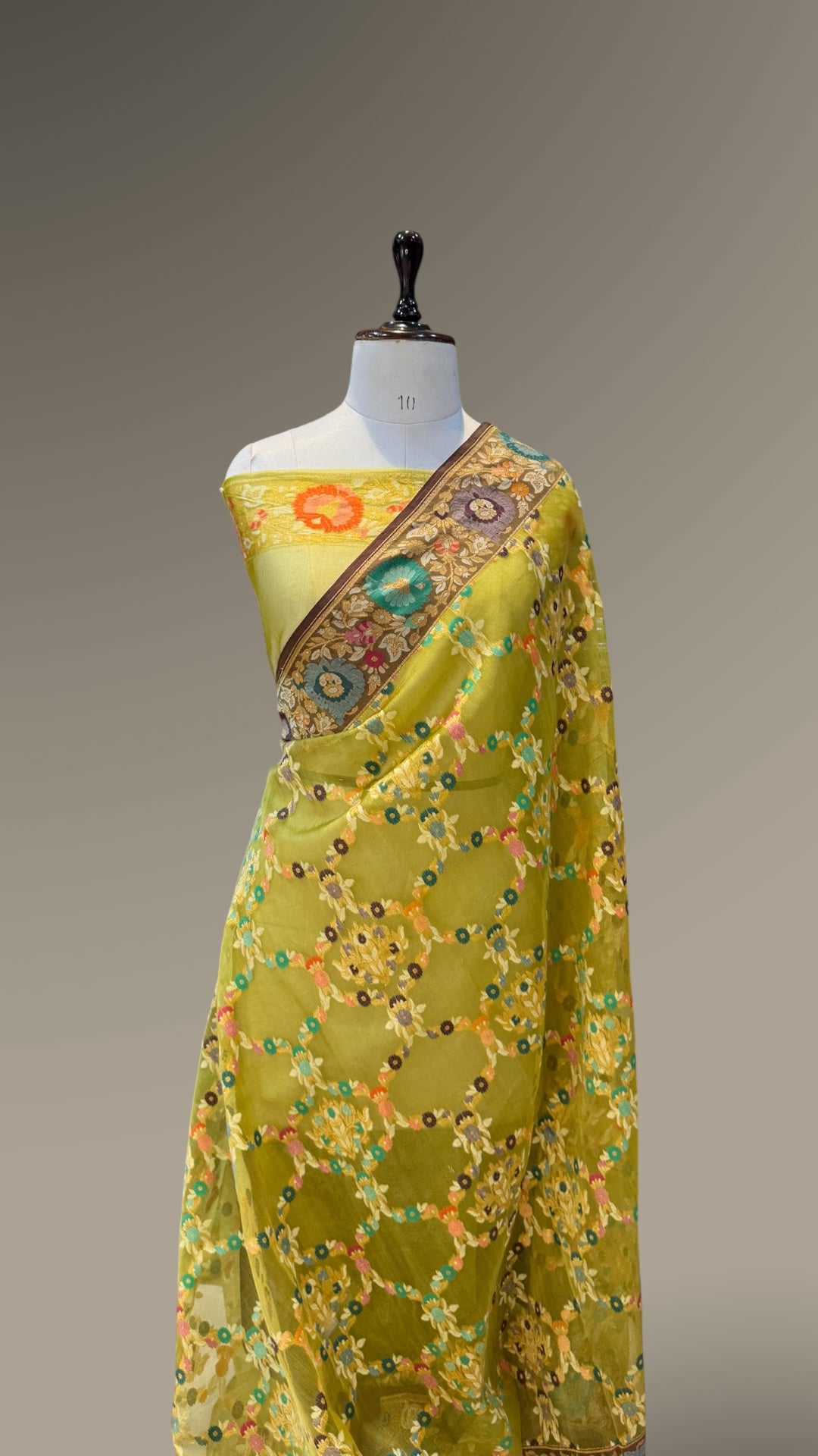 Pista Green 100% Pure Ektara Banarasi Kora Jamdani Saree