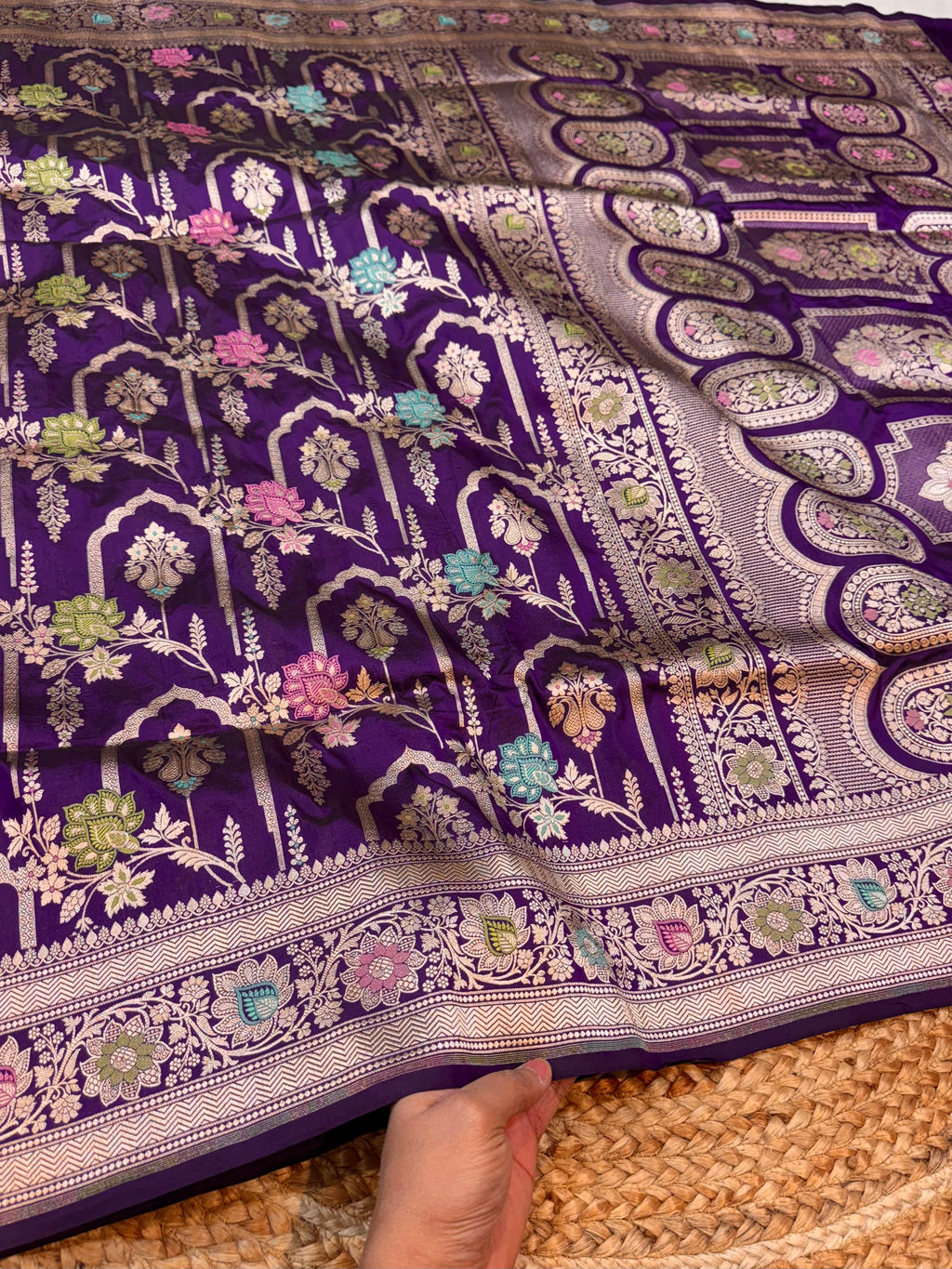 Prebook | Violet Purple 100% Pure Banarasi Katan Silk Meenakari Saree