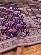 Prebook | Violet Purple 100% Pure Banarasi Katan Silk Meenakari Saree