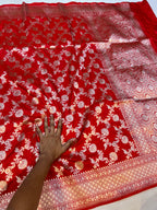 Red 100% Pure Banarasi Katan Silk Saree