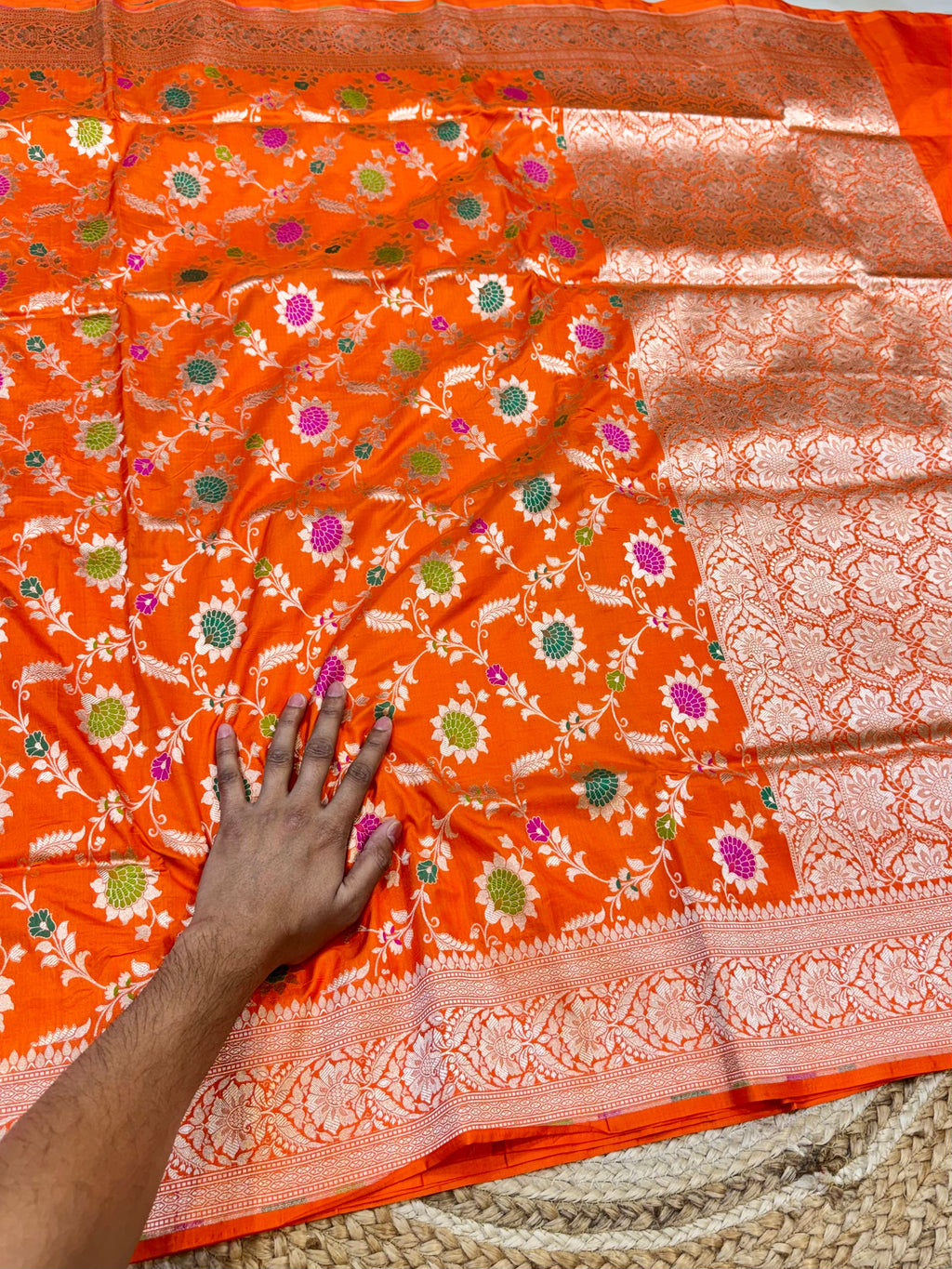Fanta Orange 100% Pure Banarasi Katan Silk Meenakari Saree