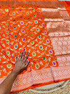 Fanta Orange 100% Pure Banarasi Katan Silk Meenakari Saree