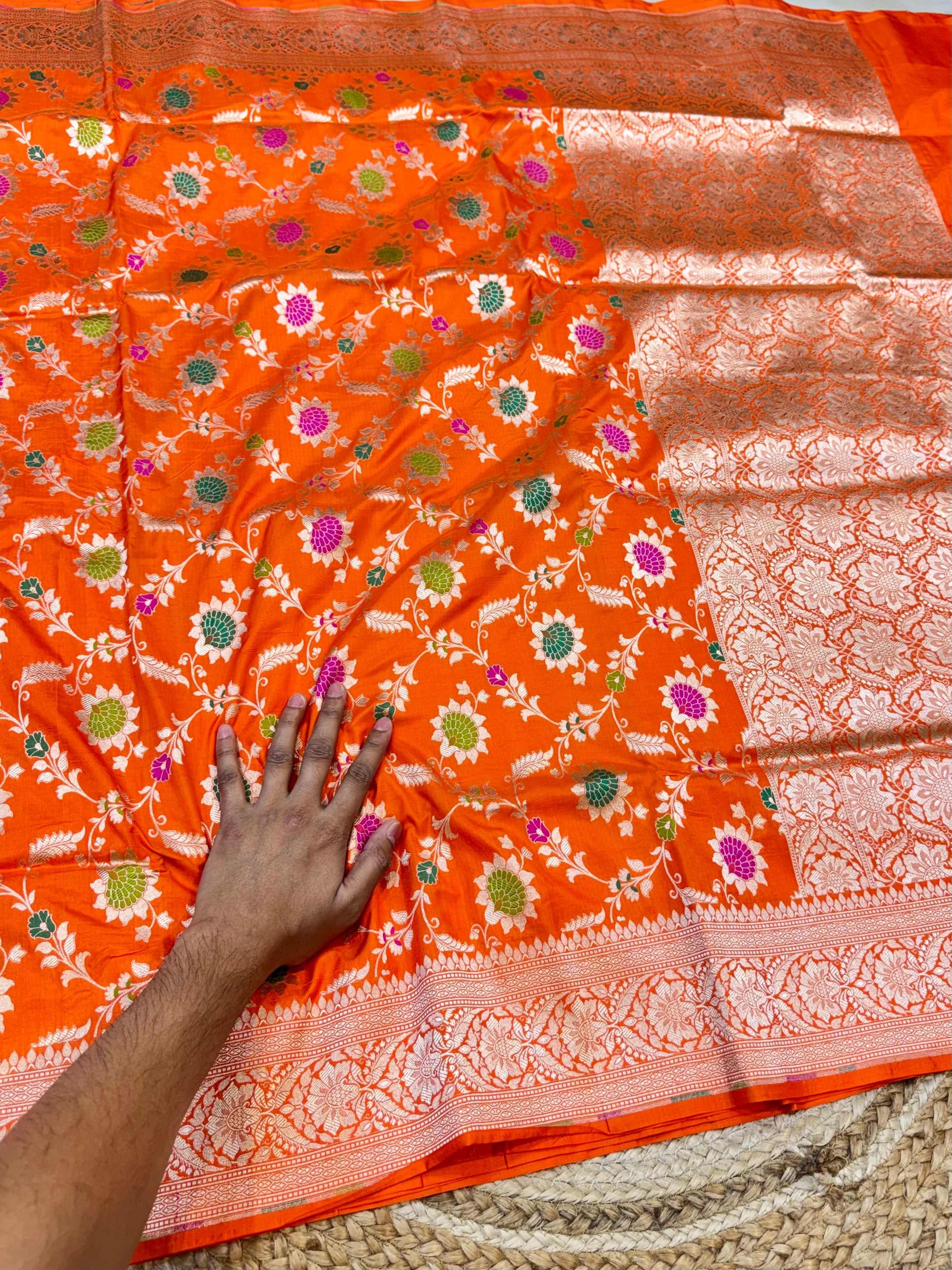Fanta Orange 100% Pure Banarasi Katan Silk Meenakari Saree