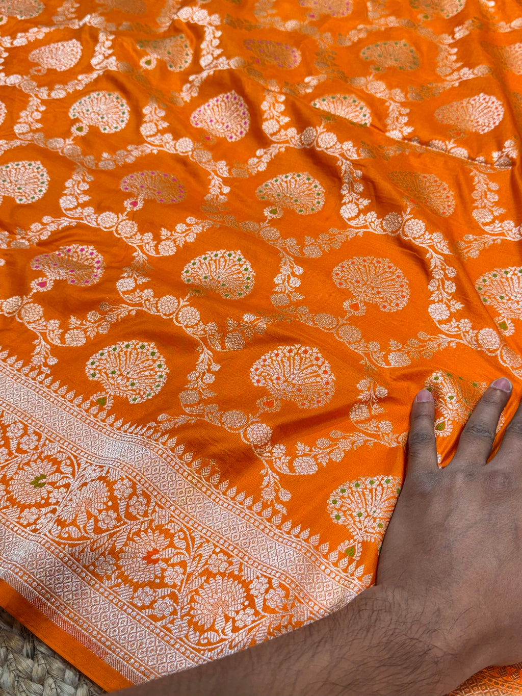 Fanta Orange 100% Pure Banarasi Katan Silk Meenakari Saree