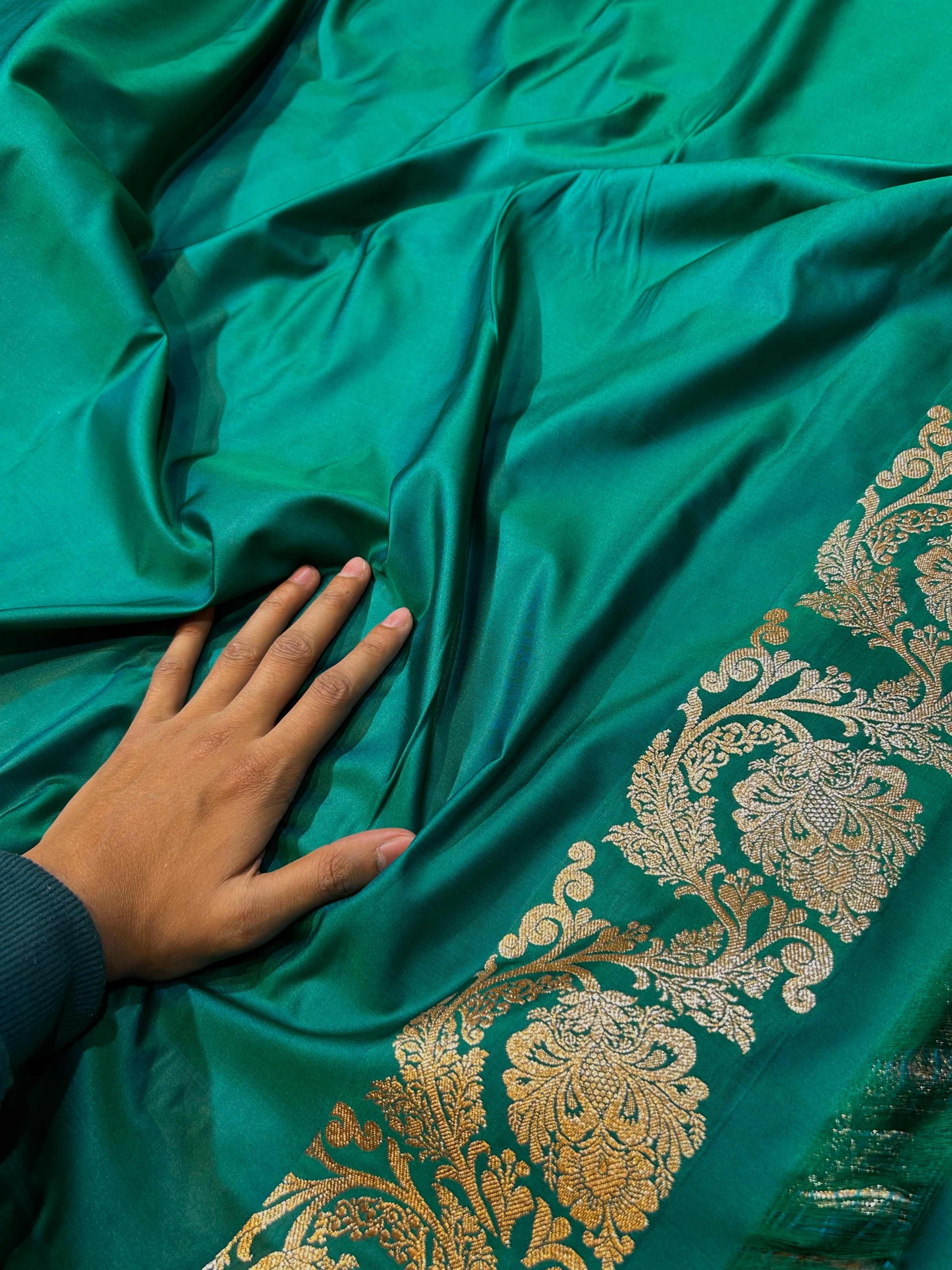 Teal Blue Banarasi Soft Meenakari Mashru Silk Partywear Saree