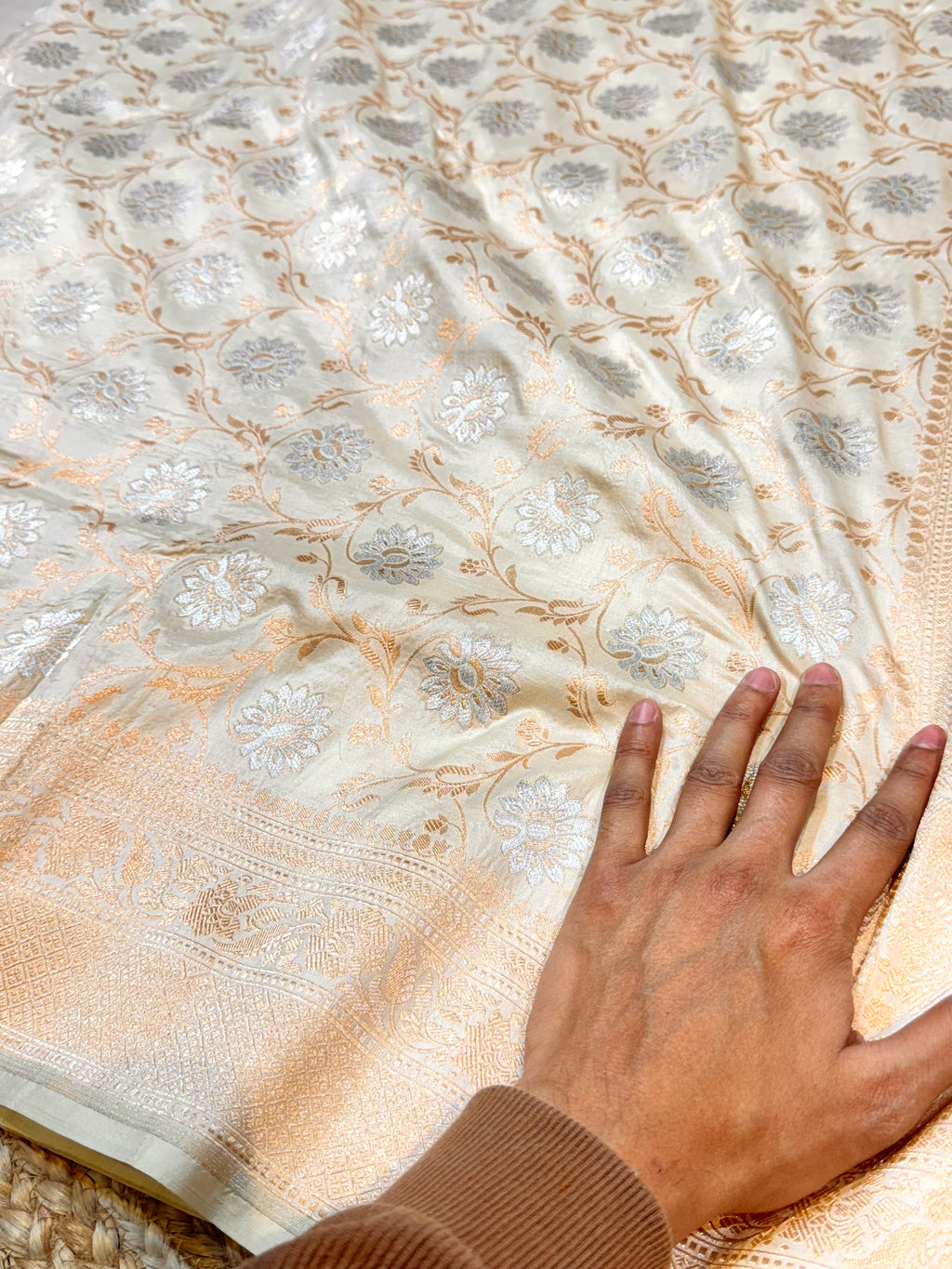 Ivory 100% Pure Banarasi Katan Silk Saree