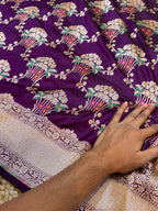 Wine Purple 100% Pure Banarasi Katan Silk Meenakari Saree