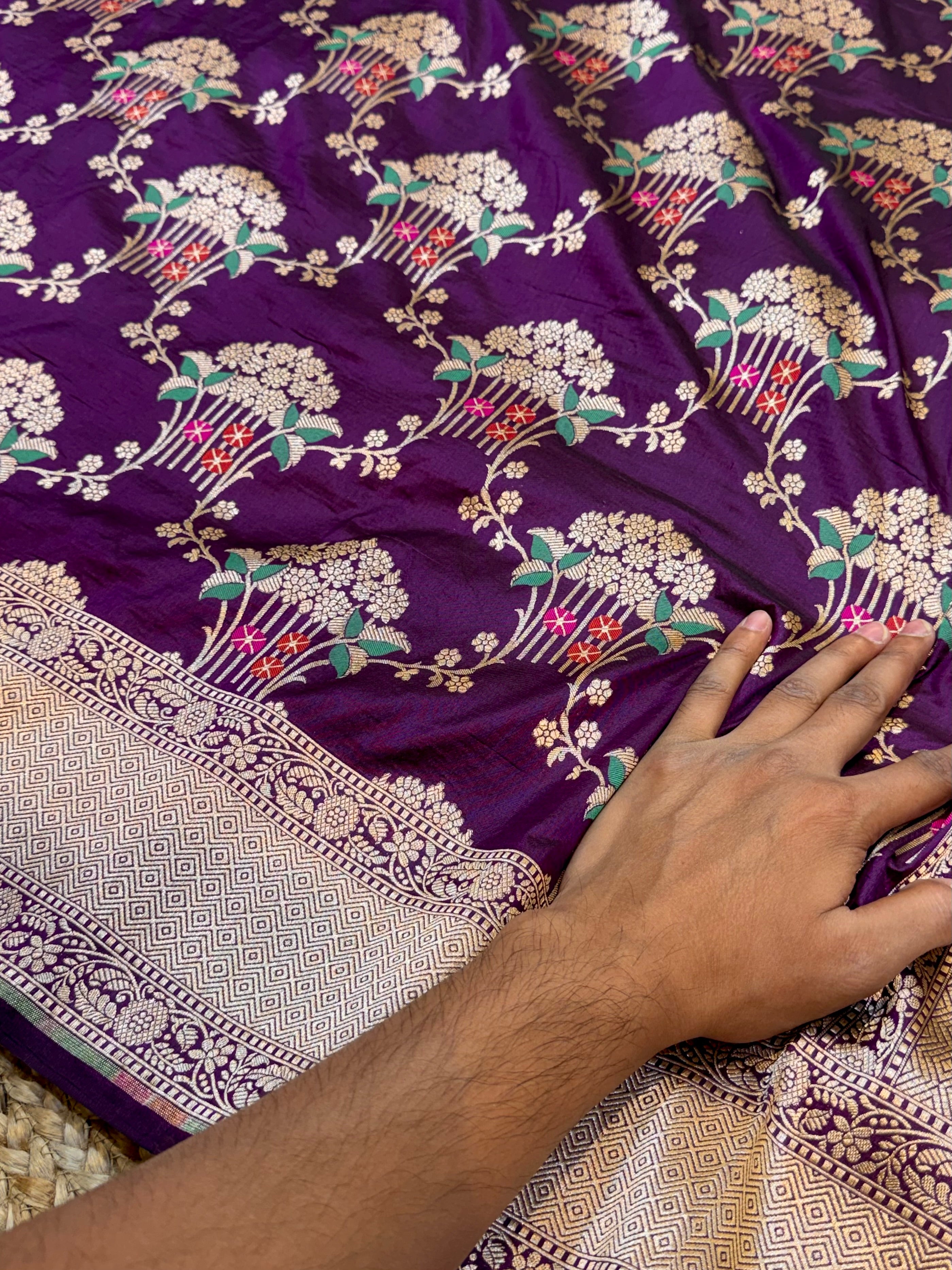 Wine Purple 100% Pure Banarasi Katan Silk Meenakari Saree