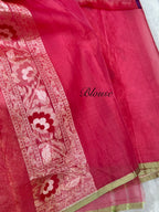 Rose Gold Pink Pure Ektara Banarasi Kora Jamdani Saree