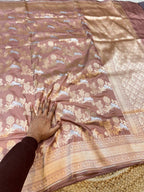 Beige 100% Pure Banarasi Katan Silk Meenakari Saree