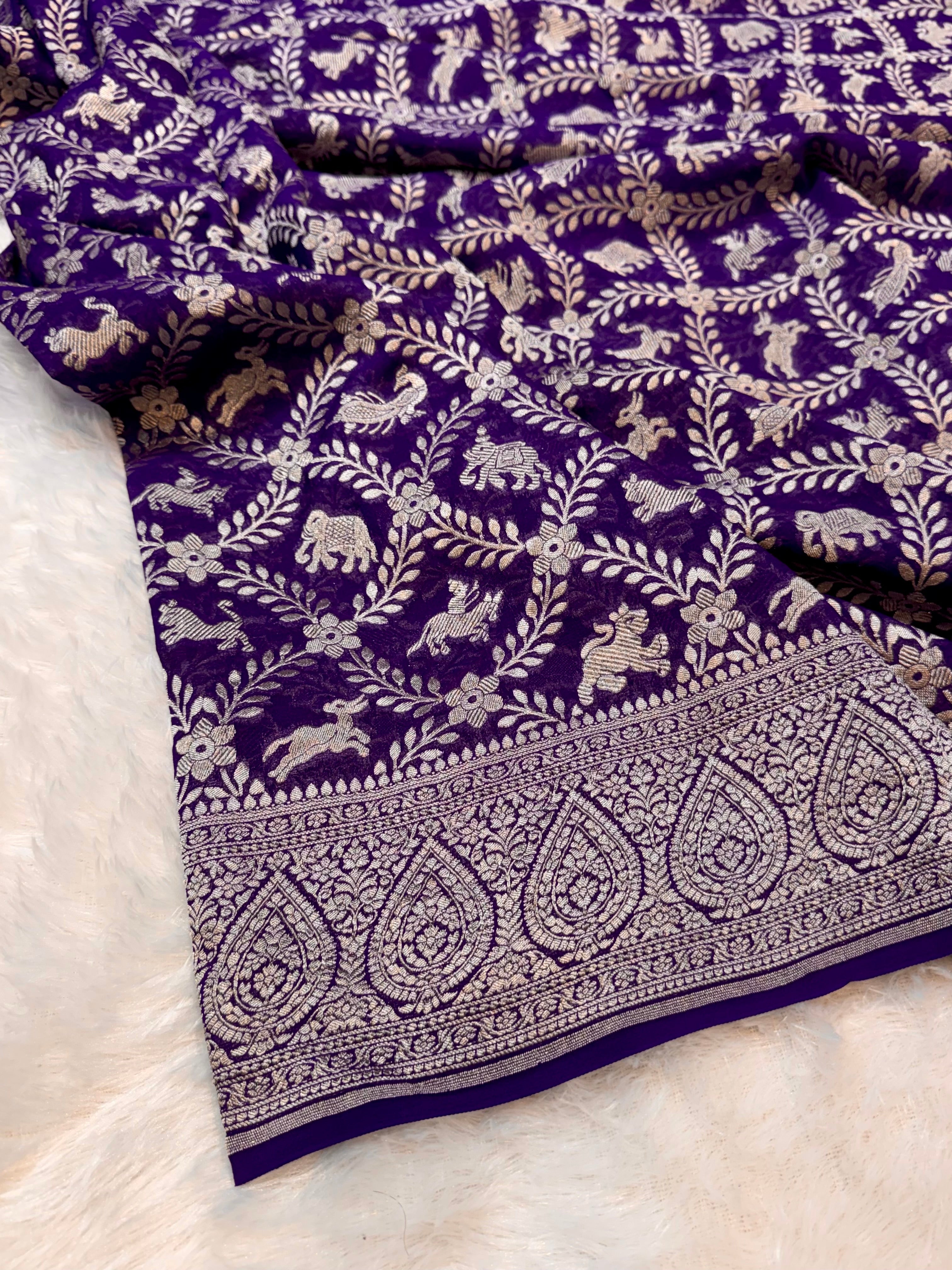 Purple 100% Pure Khaddi Georgette SHIKARGAH Saree