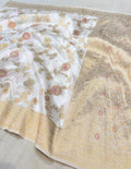 White Banarasi SemiKatan Silk Partywear Saree