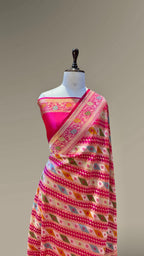 Rani Pink 100% Pure Banaras Katan Silk Rangkaat Saree
