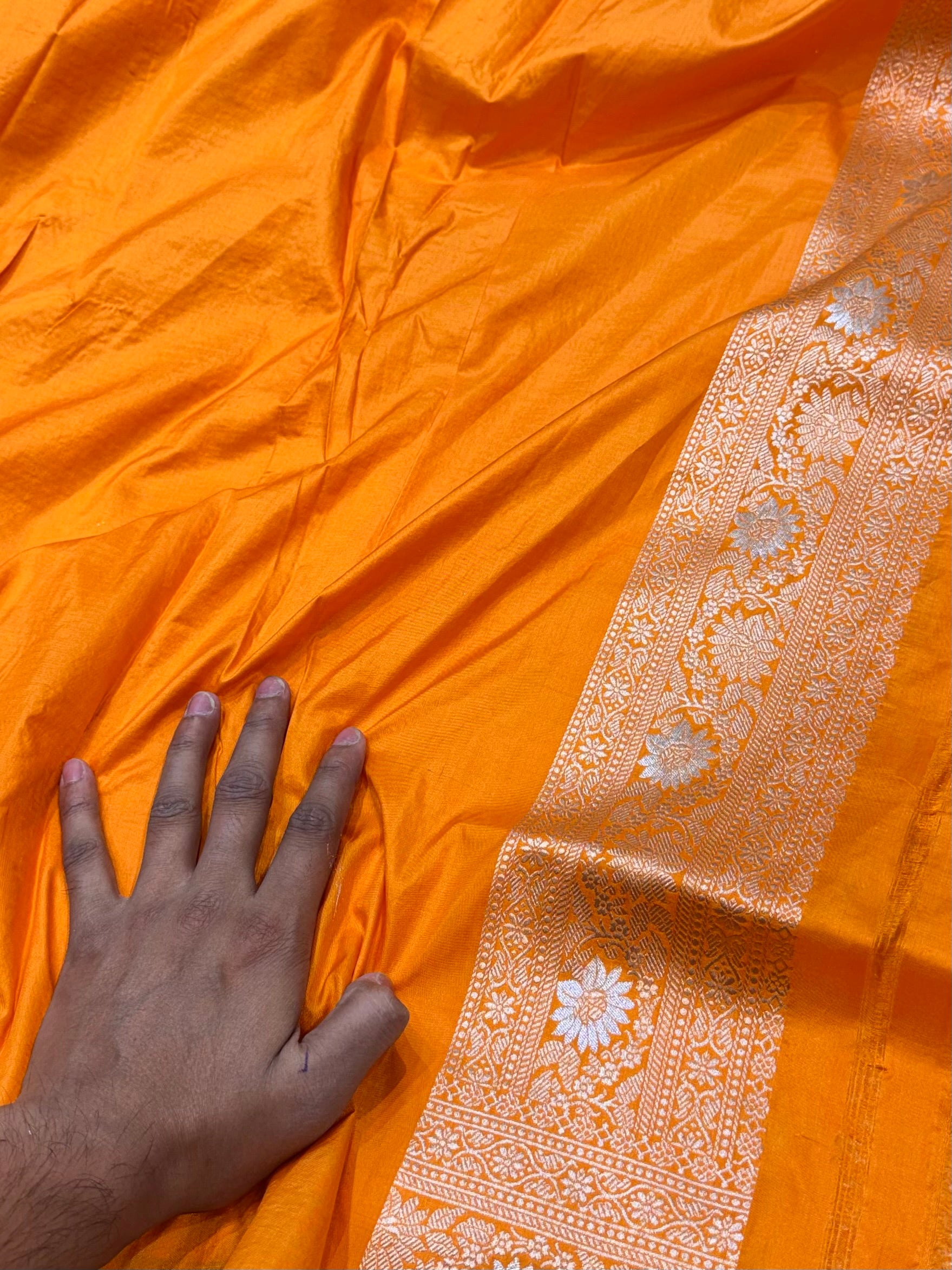 Orange 100% Pure Banarasi Katan Silk Meenakari Saree