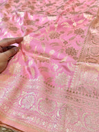 Baby Pink 100% Pure Banarasi Katan Silk Saree