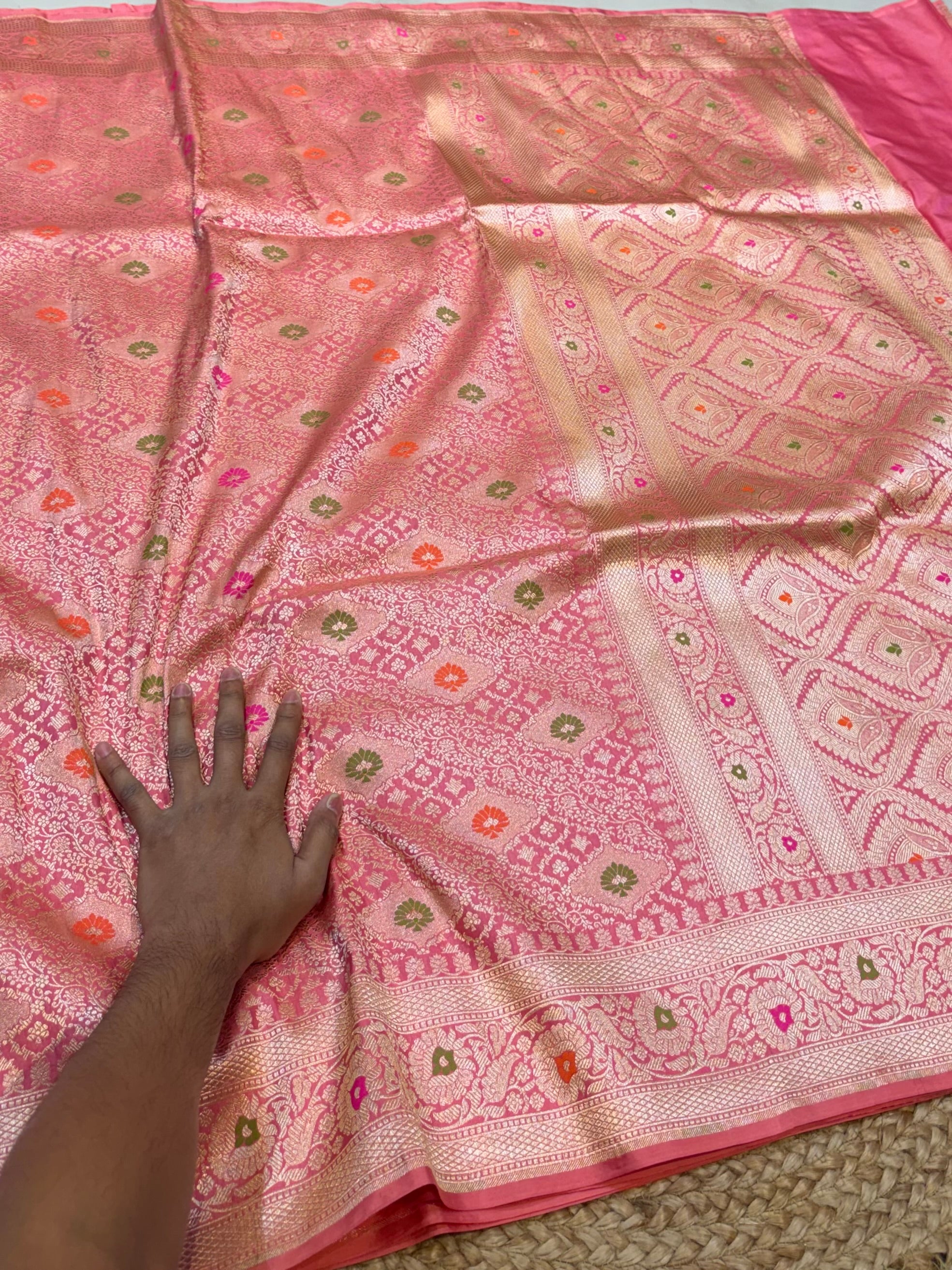 Baby Pink 100% Pure Banarasi Katan Silk Meenakari Brocade Saree