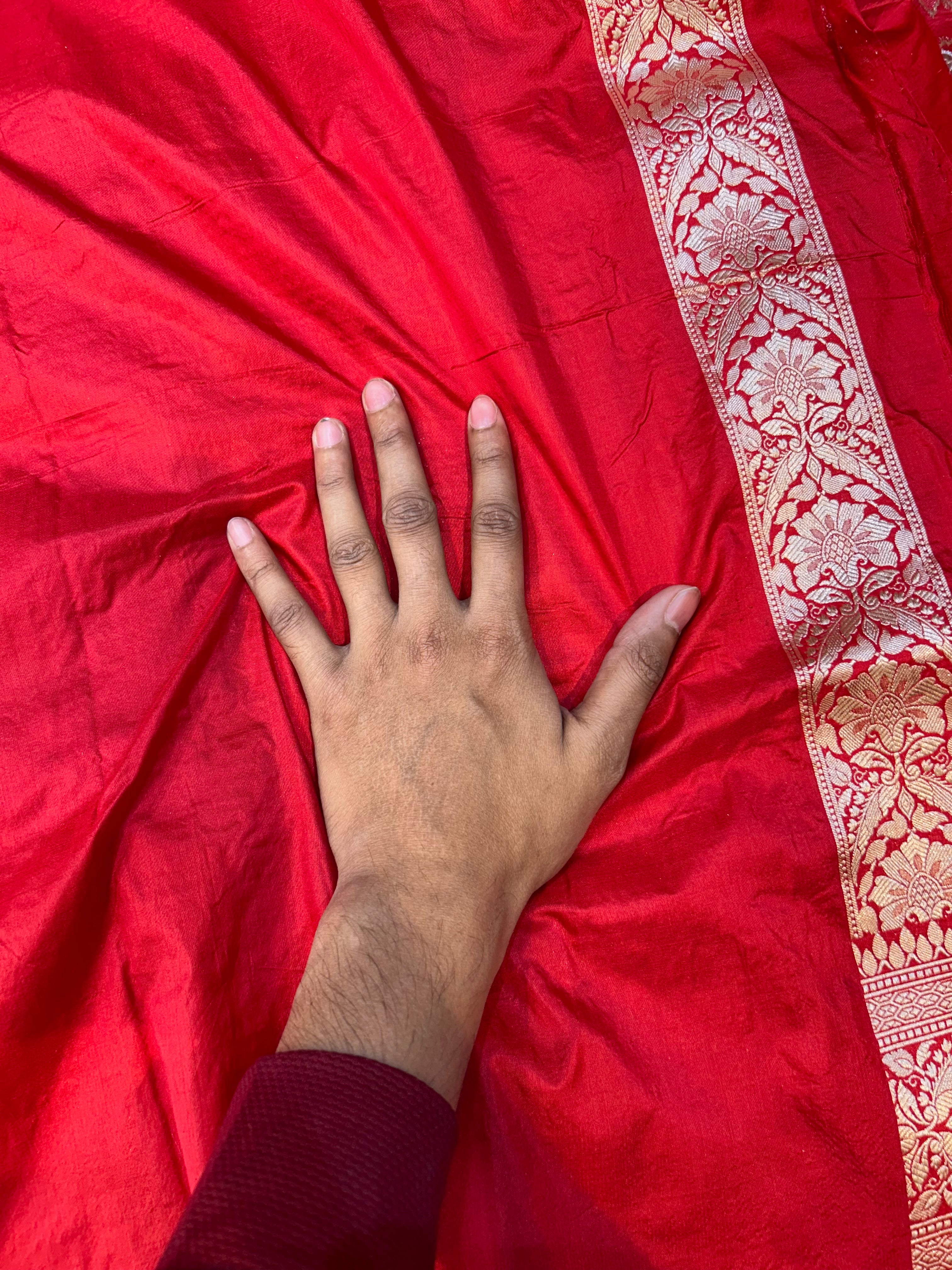 Red 100% Pure Banarasi Katan Silk Meenakari Saree