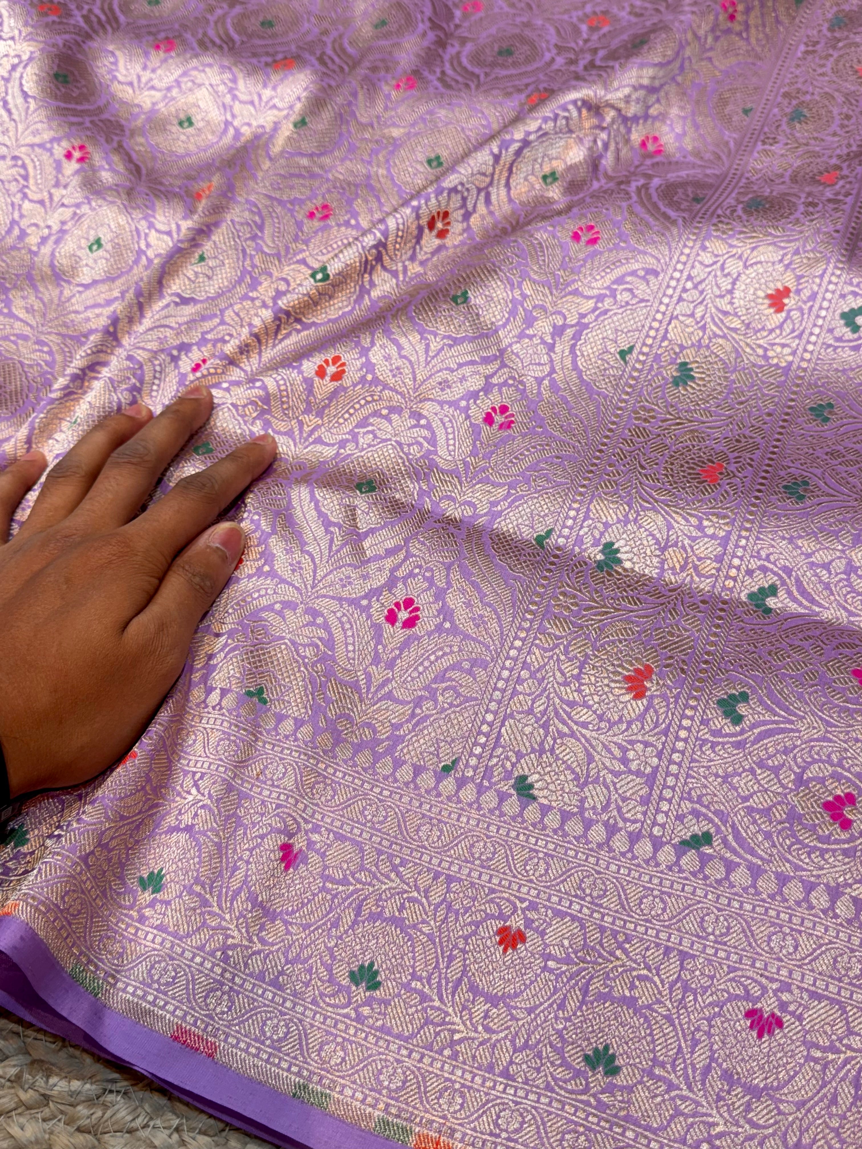 Prebook | Lavender 100% Pure Banarasi Katan Silk Meenakari Brocade Saree