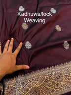 Coffee Brown 100% Pure Banaras Katan Silk Handloom Handwoven Pattu Saree