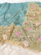 Powder Blue Tissue Silk Partywear Banarasi Embroidery Tissue Border Lightweight Sarees