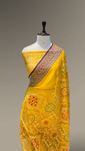 Sunflower Yellow Pure Banarasi Ektara Kora Jamdani Saree