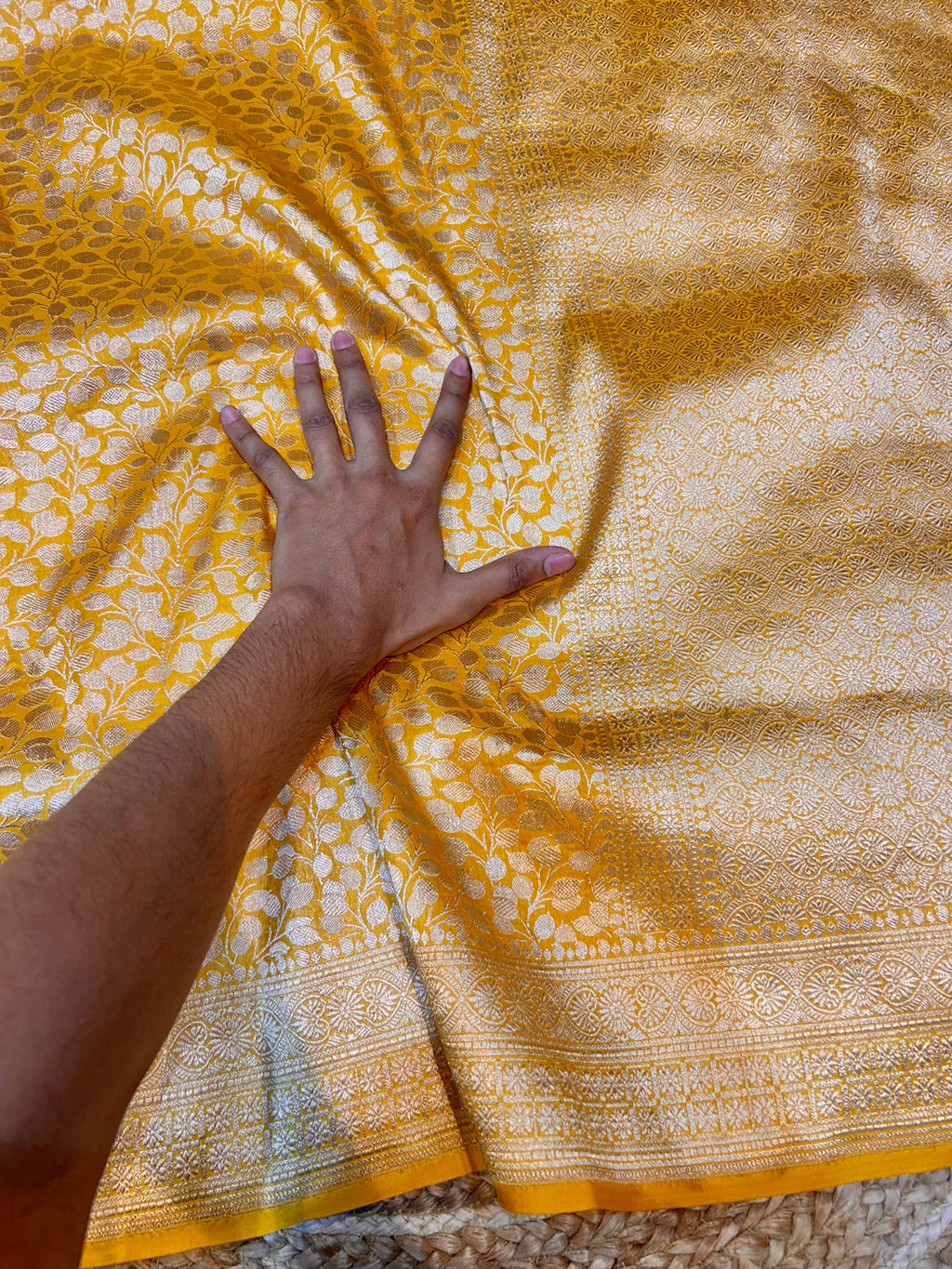 Sunflower Yellow 100% Pure Banarasi Katan Silk Brocade Saree
