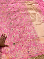 Baby Pink 100% Pure Banarasi Katan Silk Meenakari Saree