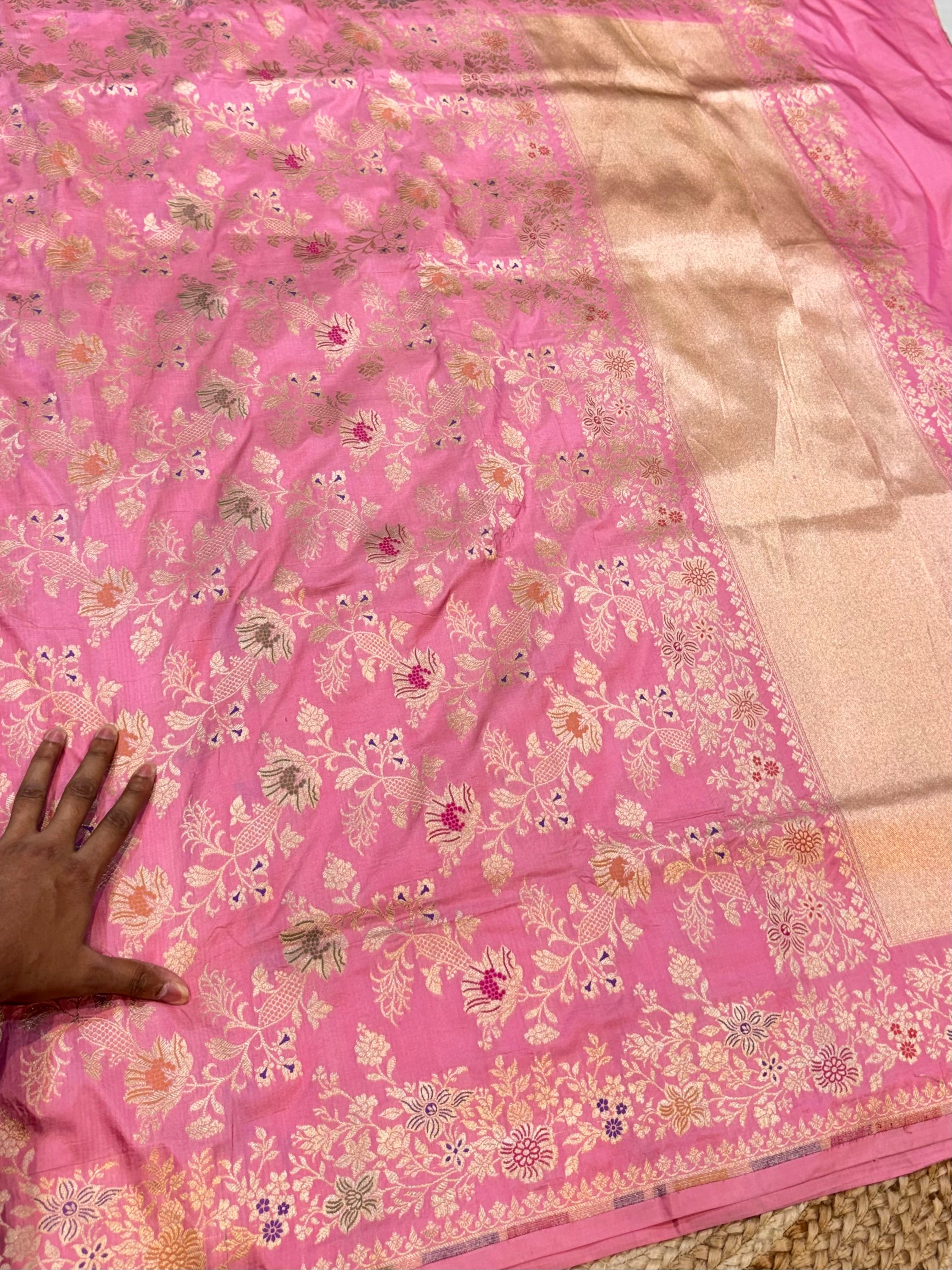Baby Pink 100% Pure Banarasi Katan Silk Meenakari Saree