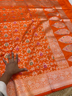 Fanta Orange 100% Pure Banarasi Katan Silk Meenakari Saree