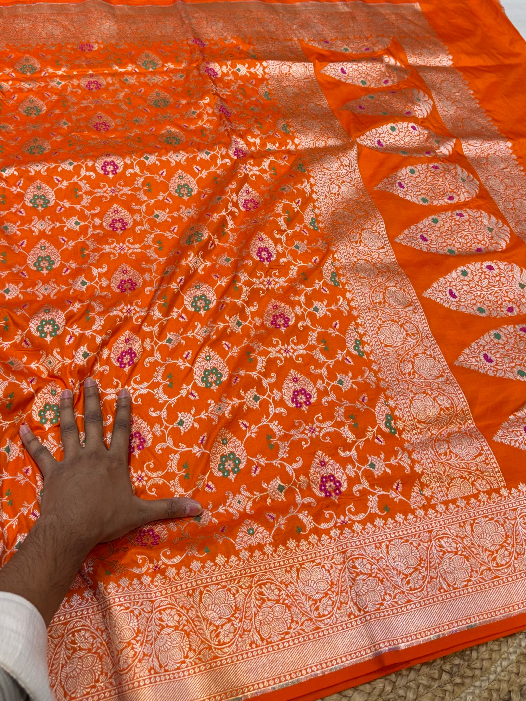 Fanta Orange 100% Pure Banarasi Katan Silk Meenakari Saree