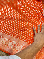 Prebook | Fanta Orange 100% Pure Banarasi Katan Silk Saree