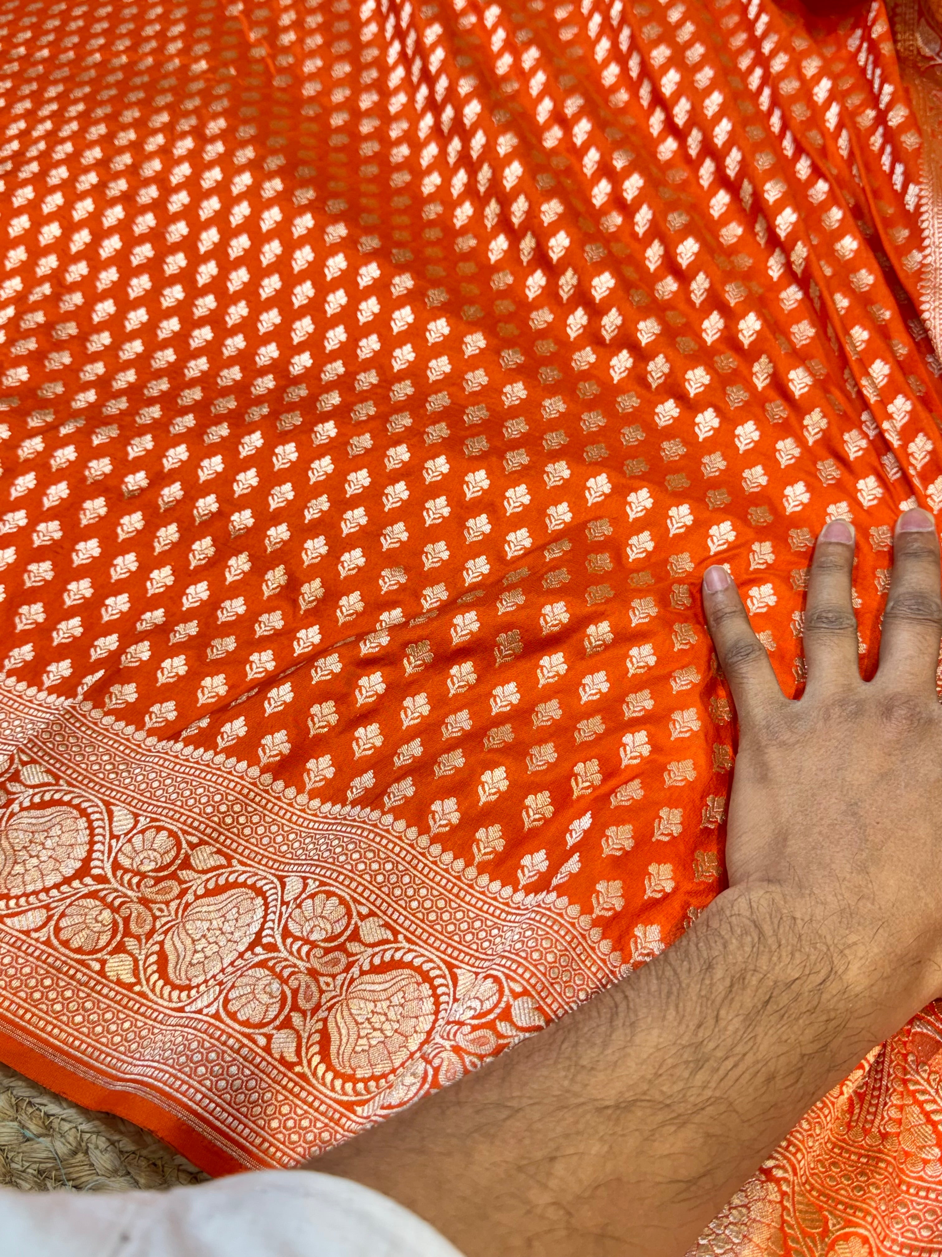 Prebook | Fanta Orange 100% Pure Banarasi Katan Silk Saree