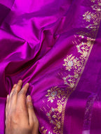Purple 100% Pure Banaras Katan Silk Handloom Handwoven Pattu Saree