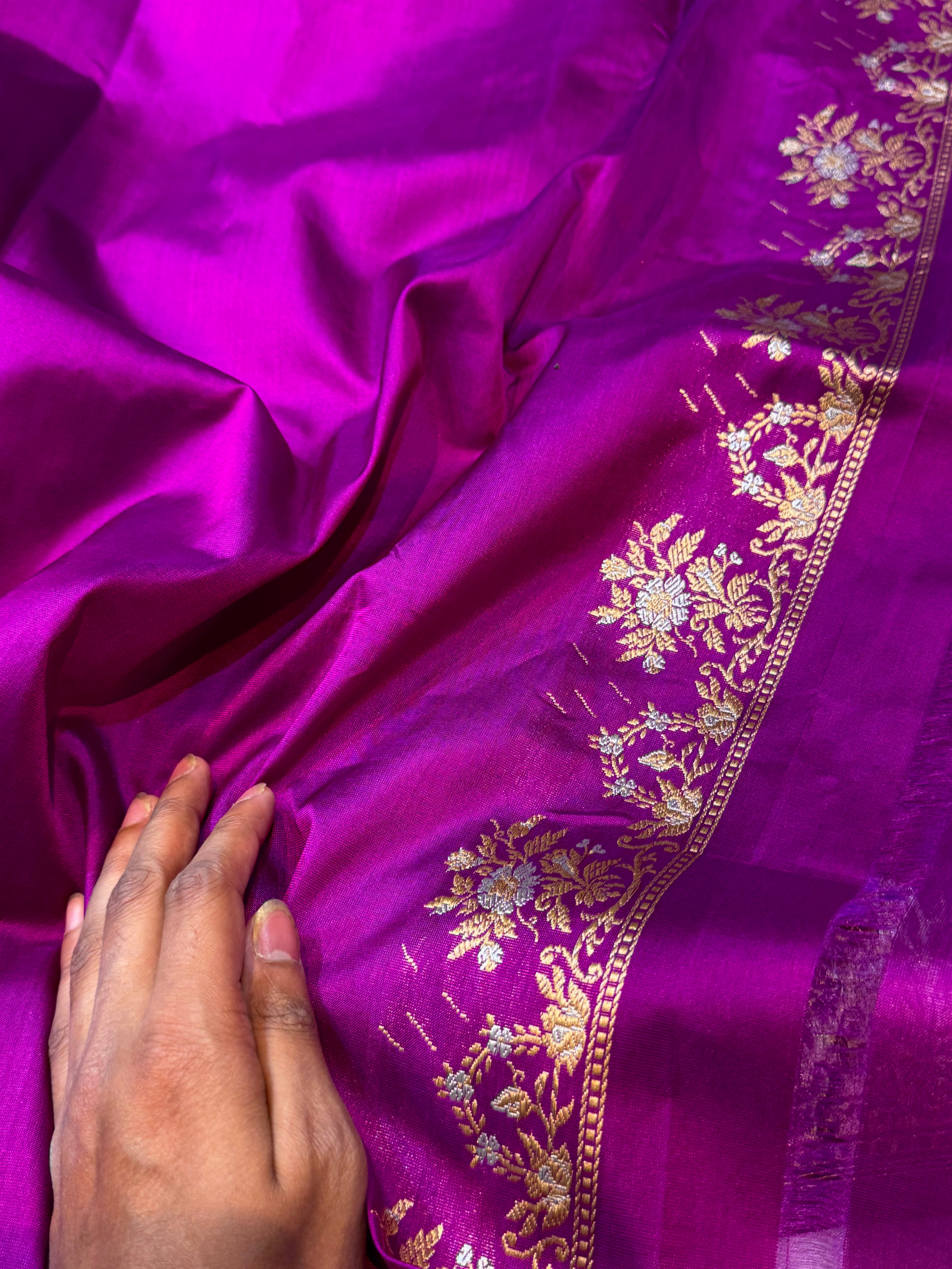 Purple 100% Pure Banaras Katan Silk Handloom Handwoven Pattu Saree
