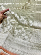 Diamond Green 100% Pure Tissue Silk Banarasi Partywear Saree