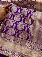 Violet Purple 100% Pure Banarasi Katan Silk Meenakari Saree