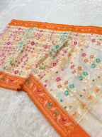 Off-White 100% Pure Ektara Banarasi Kora Jamdani Saree