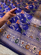Royal Blue Pure Banarasi Katan Silk Meenakari Saree