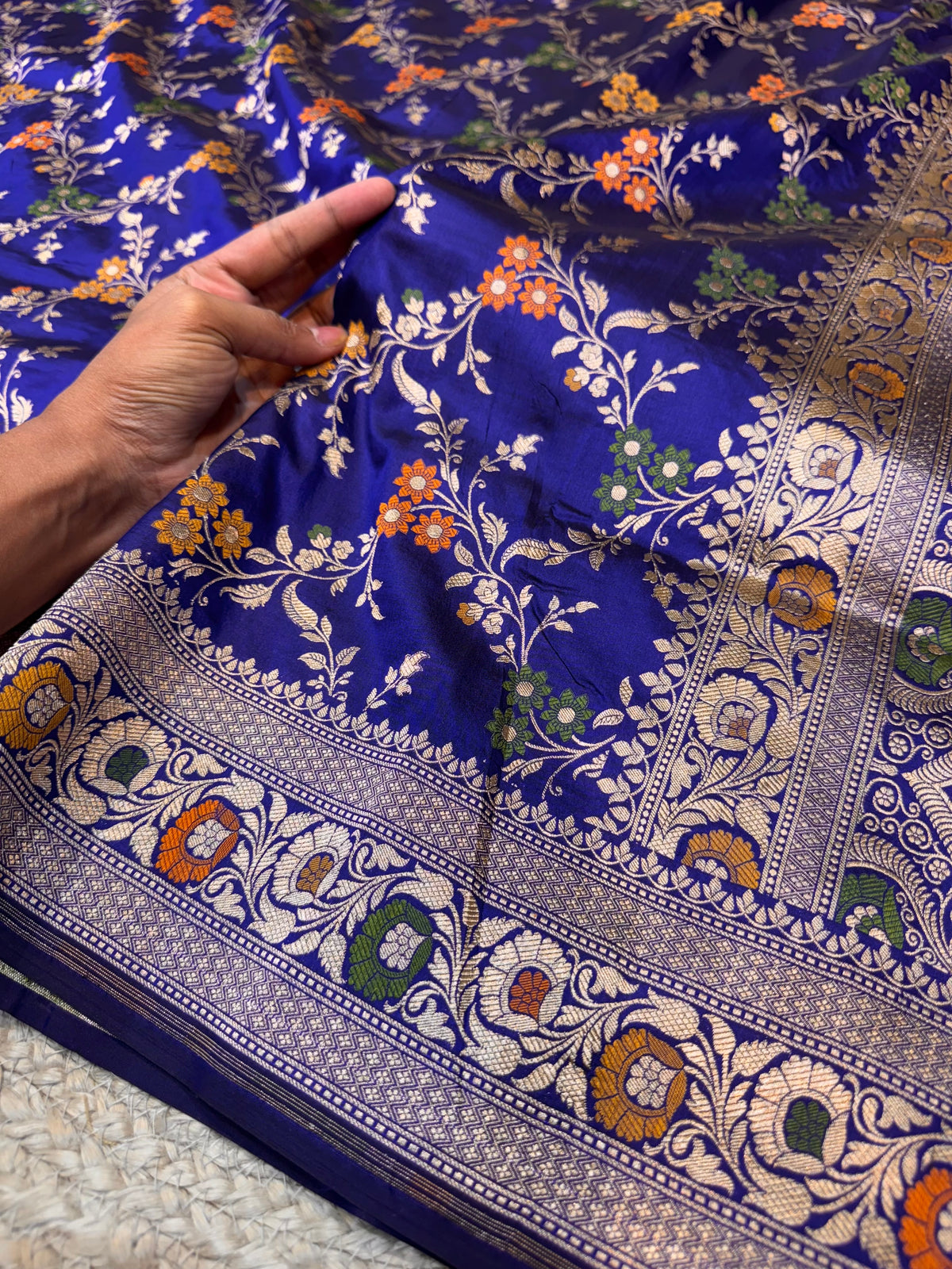 Royal Blue Pure Banarasi Katan Silk Meenakari Saree