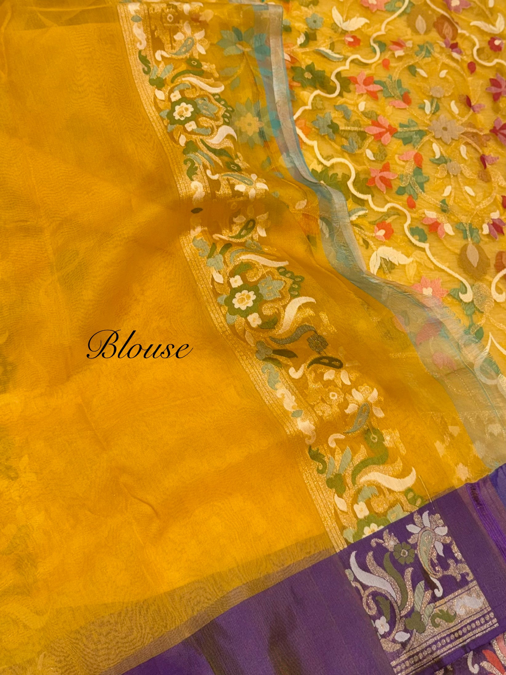 Sunflower Yellow 100% Pure Ektara Banarasi Kora Jamdani Saree