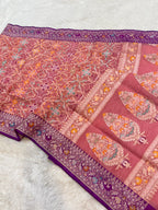 Pastel Peach Pure Handloom Banarasi Ektara Kora Jamdani Saree