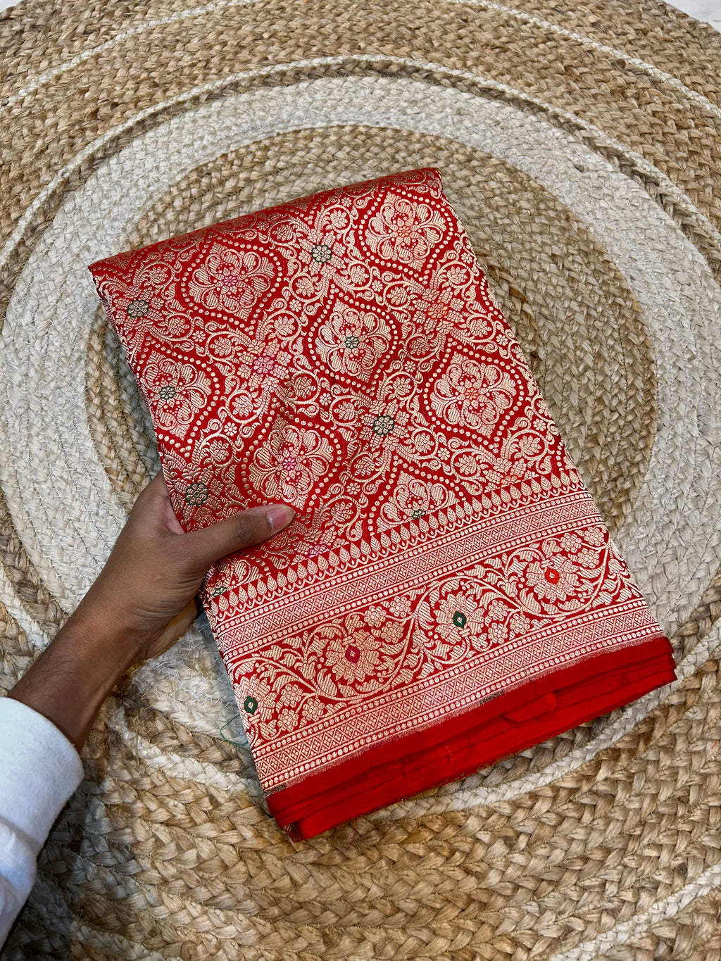 Prebook | Red 100% Pure Banarasi Katan Silk Meenakari Brocade Saree