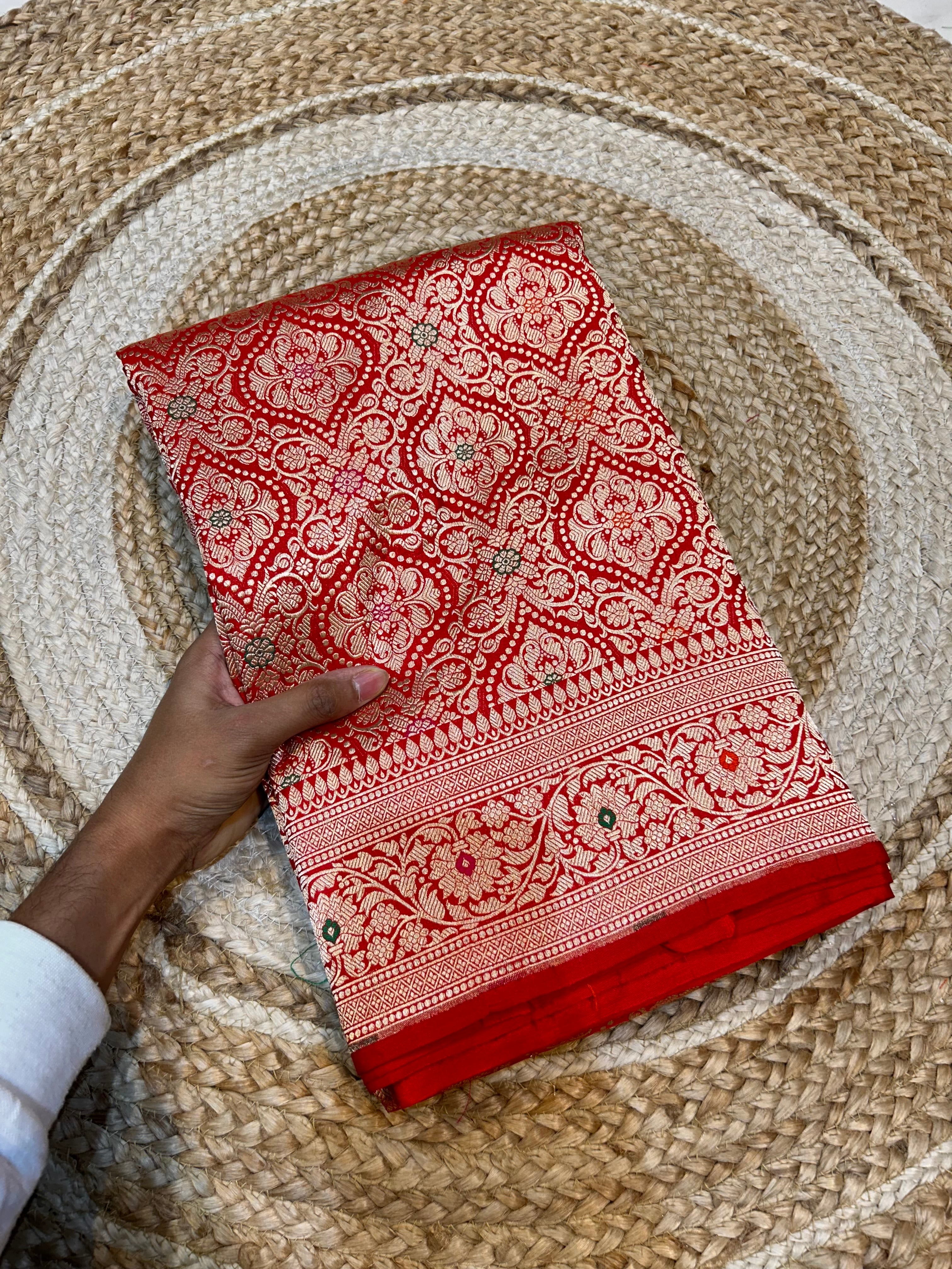 Red 100% Pure Banarasi Katan Silk Meenakari Brocade Saree