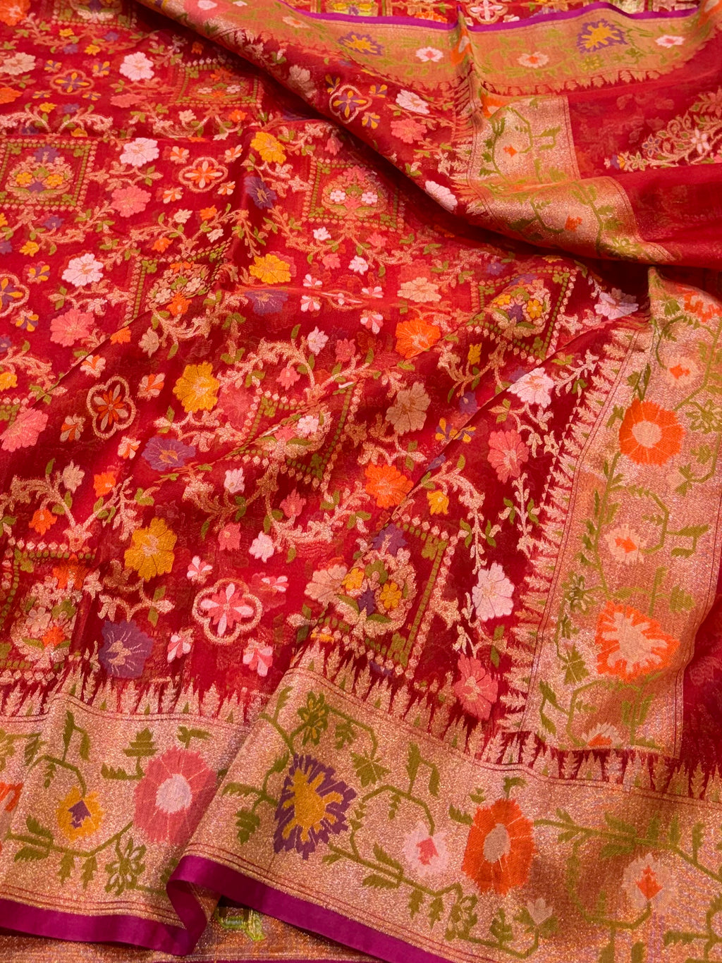 Prebook | Red Ektara Banarasi Kora Jamdani Saree
