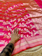 Dual shade Pink 100% Pure Banarasi Katan Silk Meenakari Saree