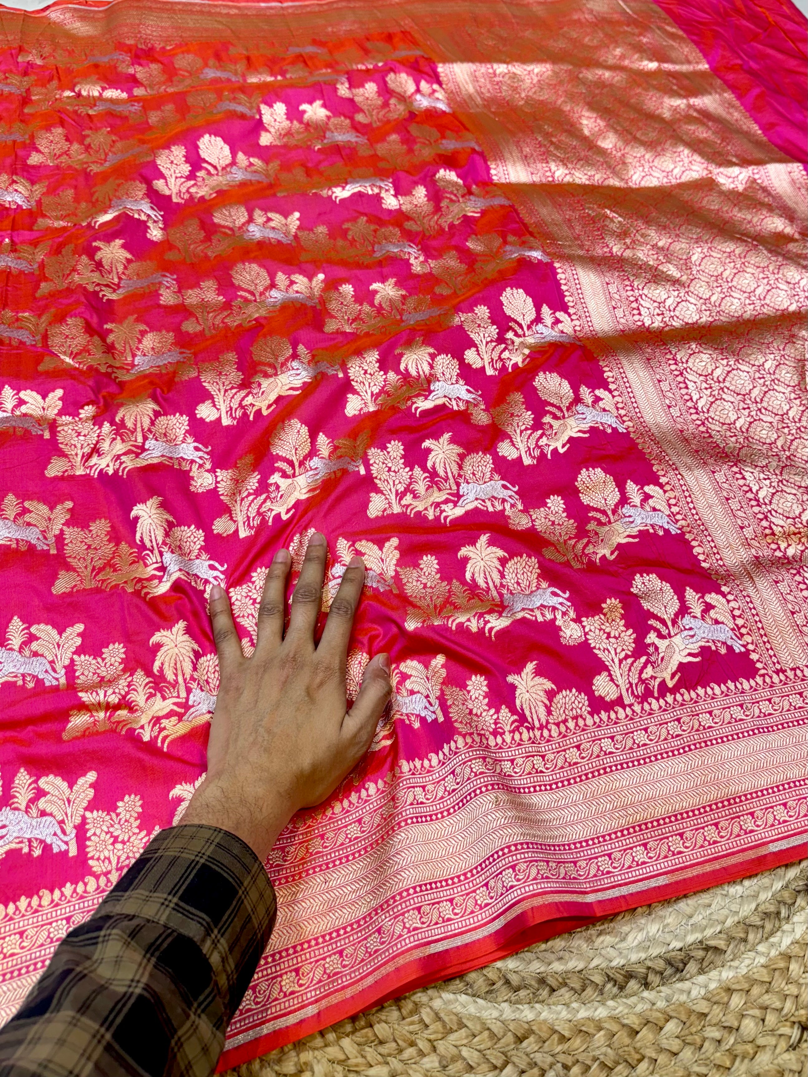 Dual shade Pink 100% Pure Banarasi Katan Silk Meenakari Saree